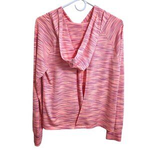 Maurices In Motion Hooded Workout Shirt Long Sleeves Space Dye Coral Purple Sz M